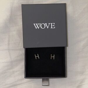 WOVE Solid White Gold 14k Letter “H” Monogram Stud‎ Earrings